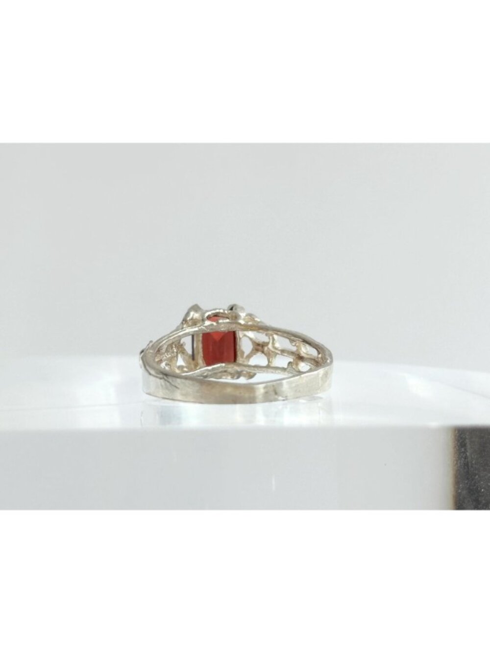 Garnet Emerald Cut Gemstone Sterling Silver 925 Elegant Vintage Ring - Picture 9 of 13